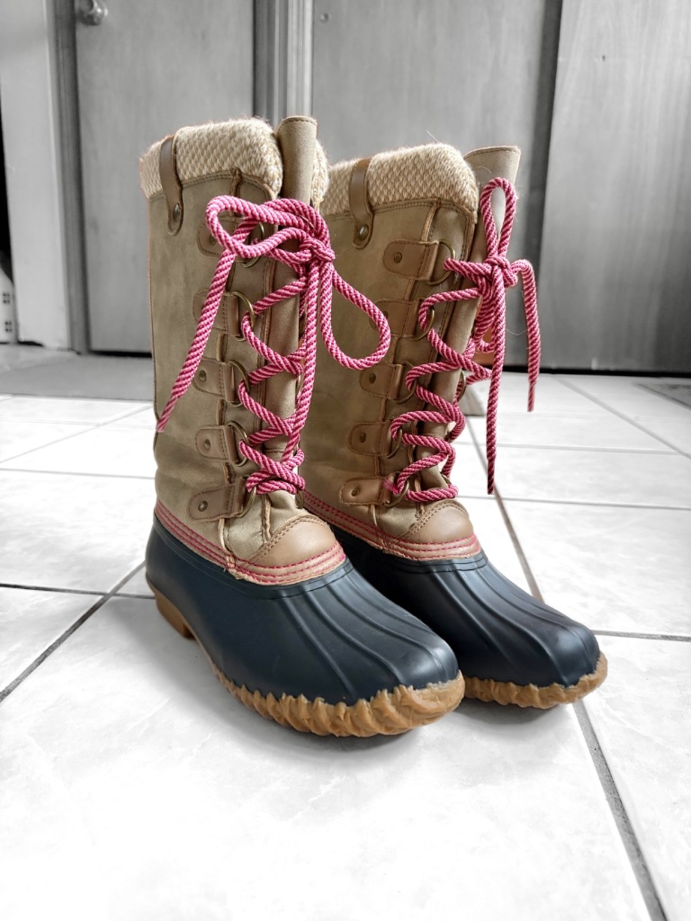 Espirt Tall Winter Muck Boots Size 6 Knit Cuff Pink Laces Farmcore